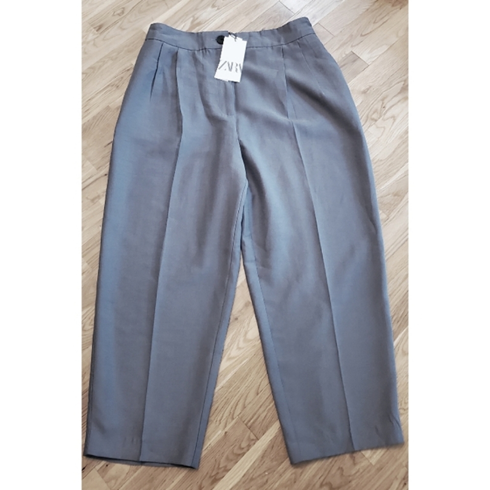 ZARA Balloon High Waist Crop Pant Cadet Blue/Gray Size Large - Picture 10 of 12
